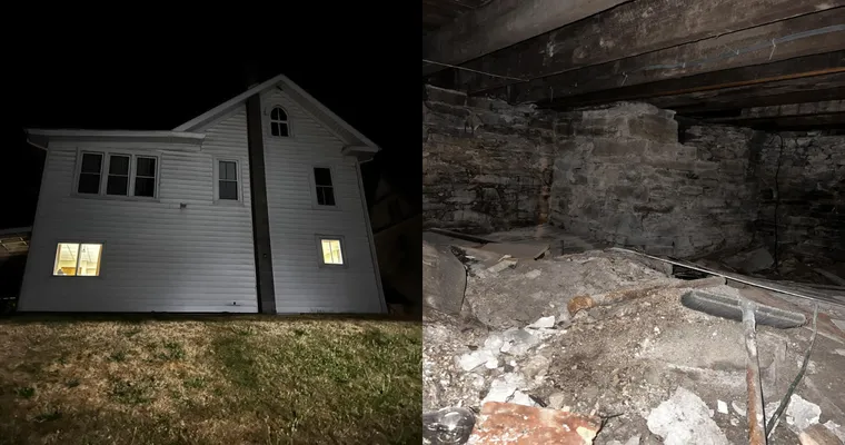Mom 82 yrs. old talks about someone living under our house. No basement, a closed off crawl space with spiders.