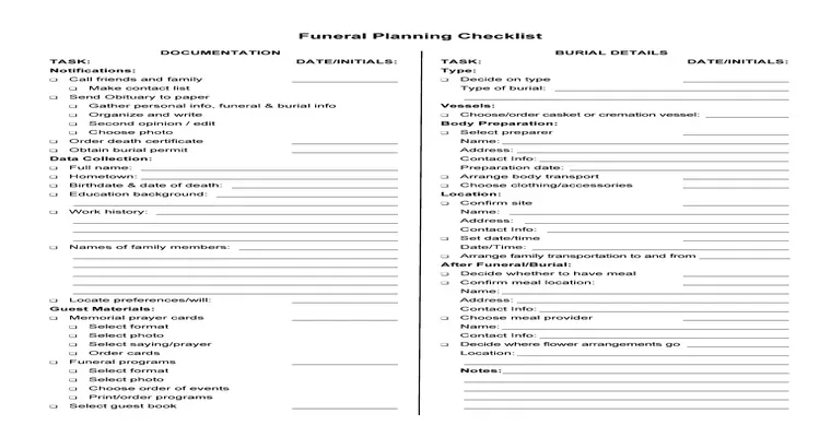 Funeral Planning Checklist
